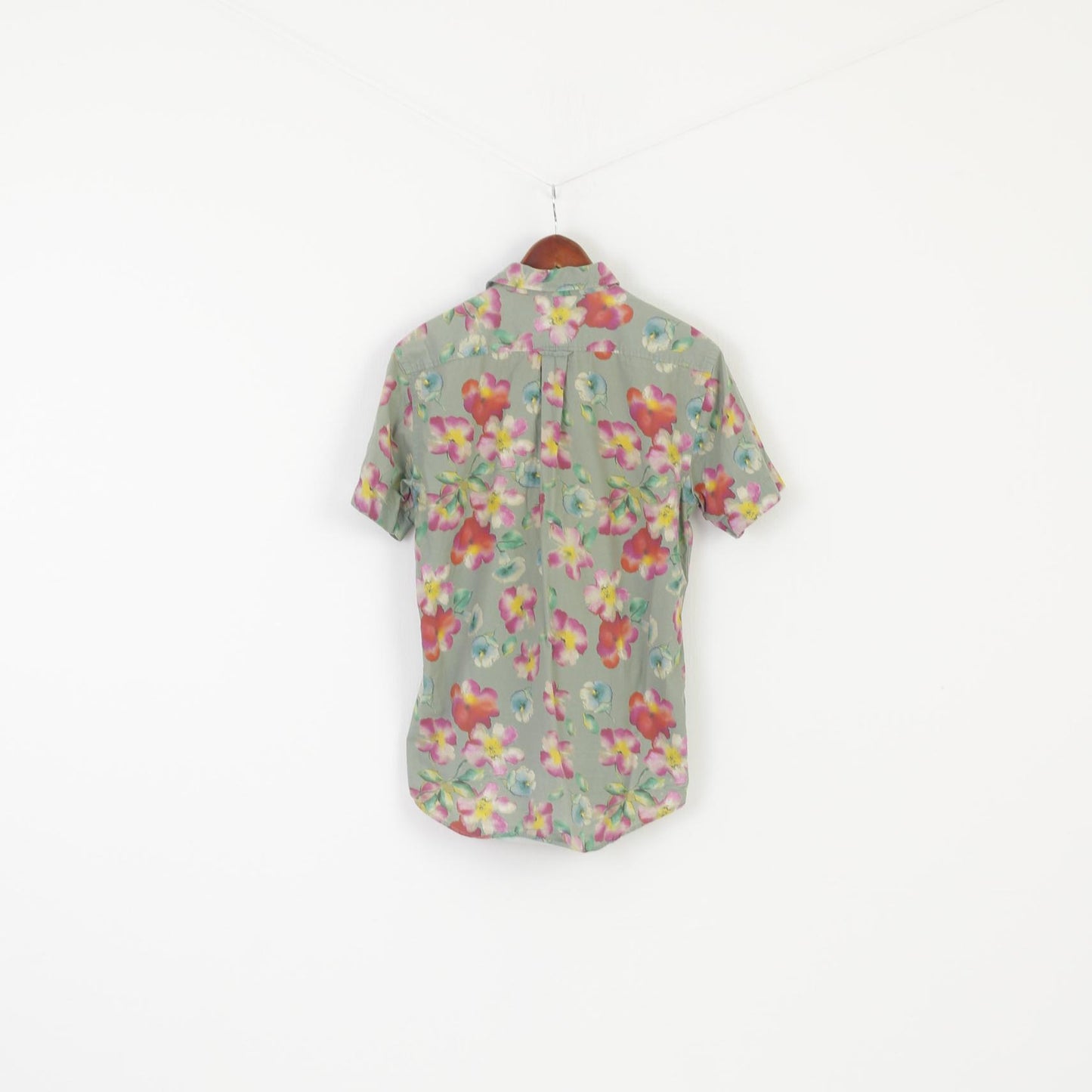 Boomerang Men M Chemise décontractée Vert Floral Coton Bio Coupe Ajustée Top