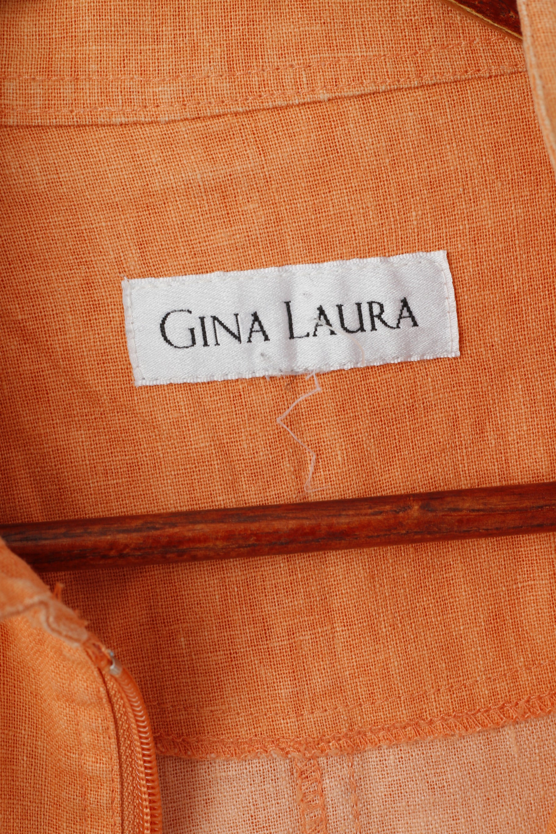 Gina Laura Femmes M Veste Orange Lin Blazer Pleine Fermeture Éclair Haut D'été