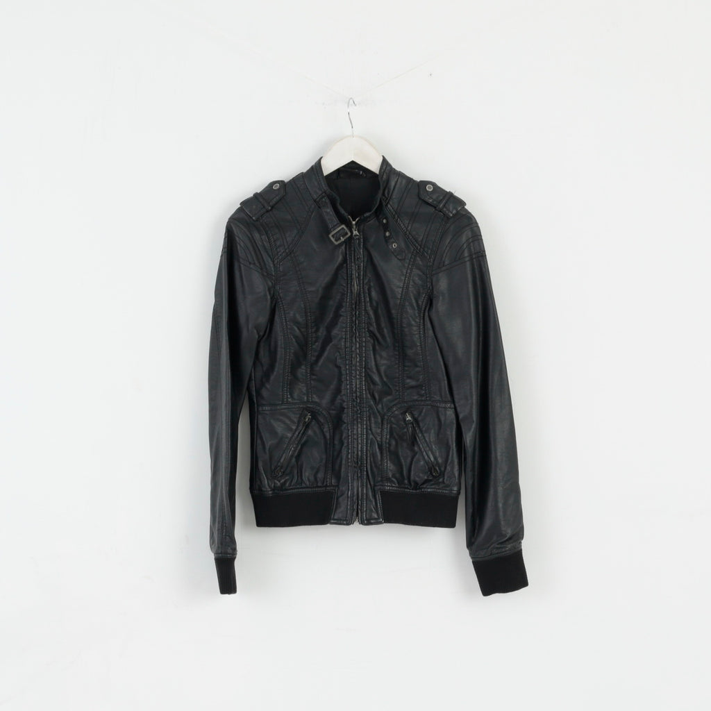 Giacca da donna M di Colors Of The World Biker nera con colletto rialzato e top morbido