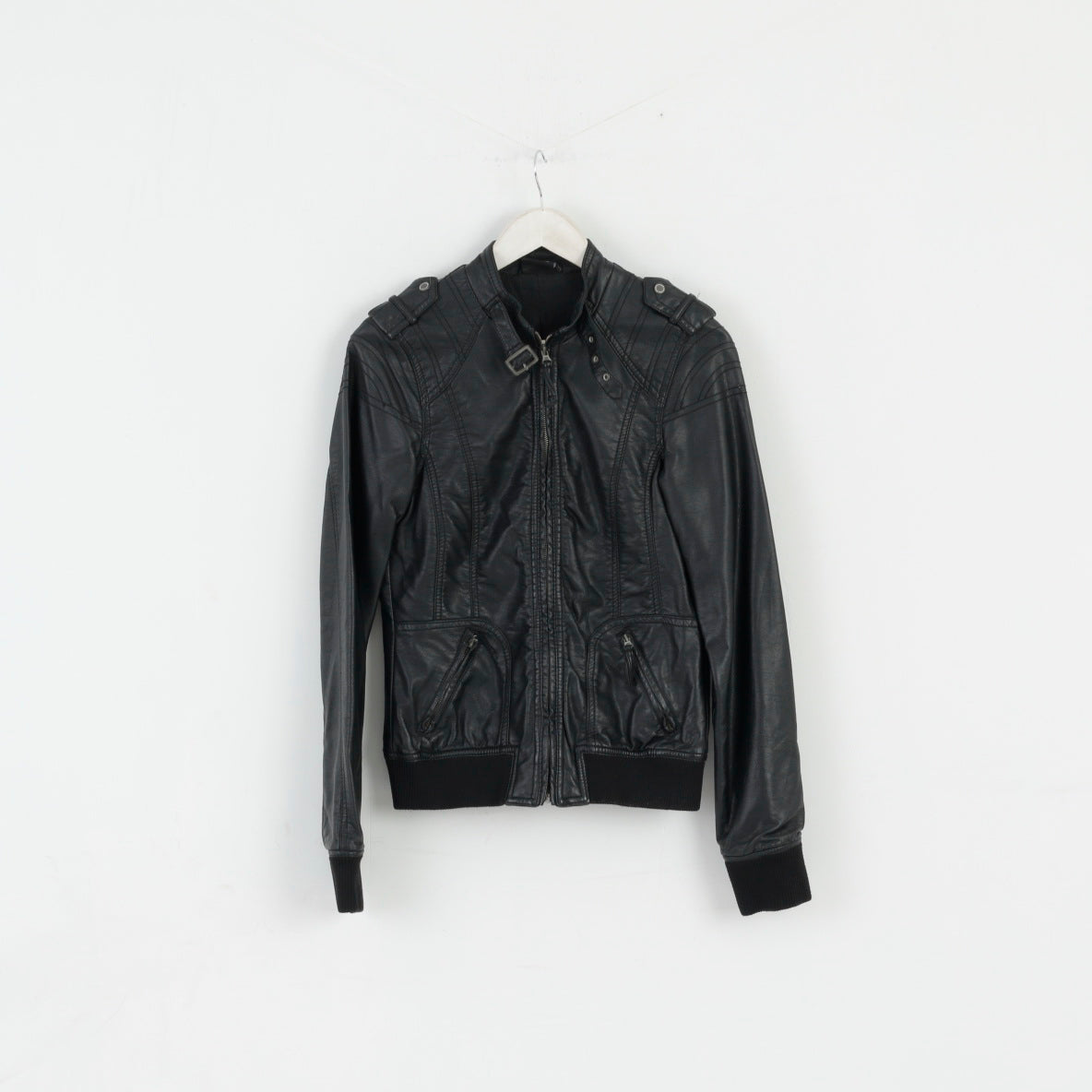 Colors Of The World Femme M Veste Noir Biker Col Montant Capote