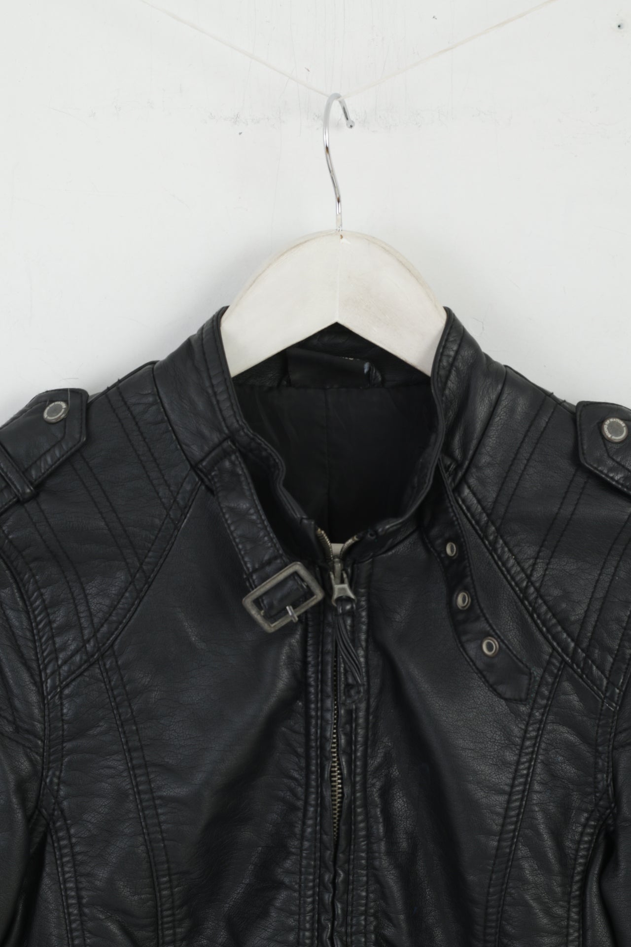 Colors Of The World Femme M Veste Noir Biker Col Montant Capote