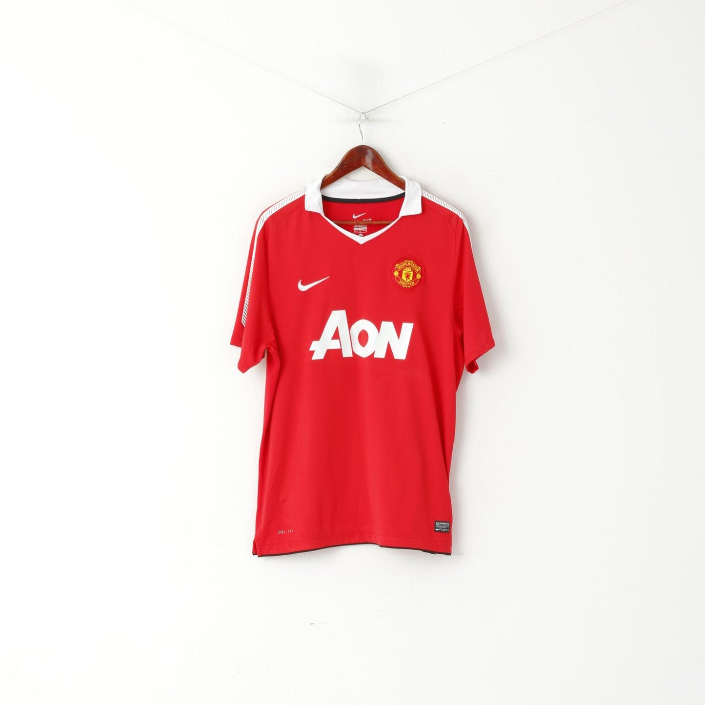 Nike Men L Shirt Red Manchester United Football Club MUFC Jersey Sport Top