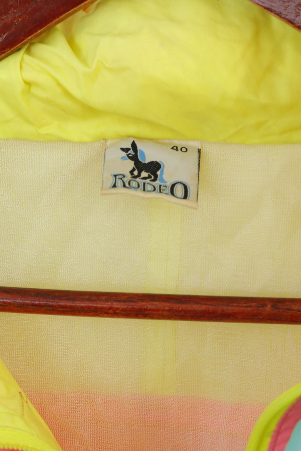 Rodeo by C&A Men 40 M Jacket Vintage Packable Neon Yellow Nylon Waterproof Hidden Hood Top