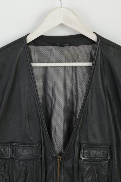 Trapper Original Leatherwear Men 54 L Gilet Gilet multitasche in pelle nera