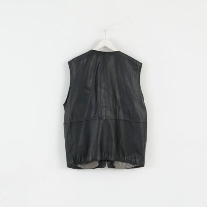 Trapper Original Leatherwear Men 54 L Vest Black Leather Multi Pockets Waistcoat