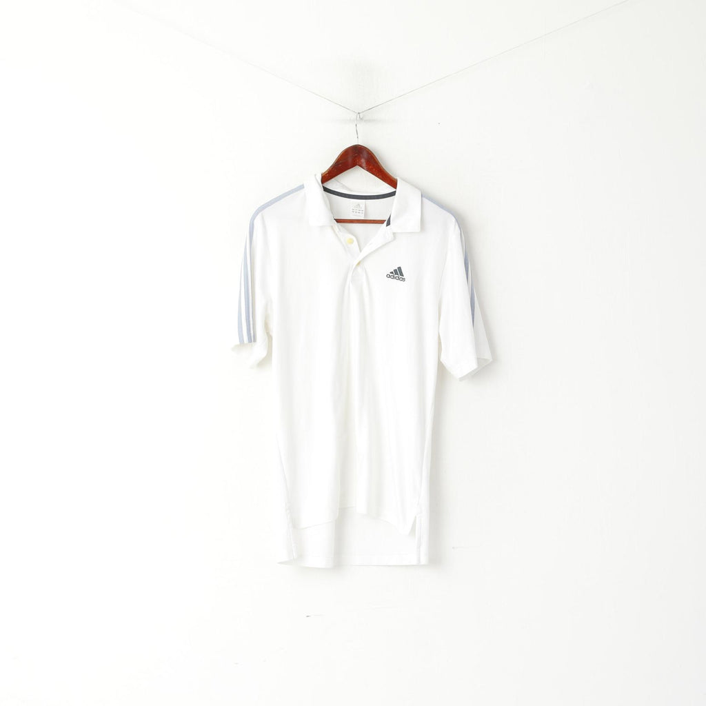 Adidas Hommes L Polo Blanc Formation Activewear Vintage Sport Jersey Top