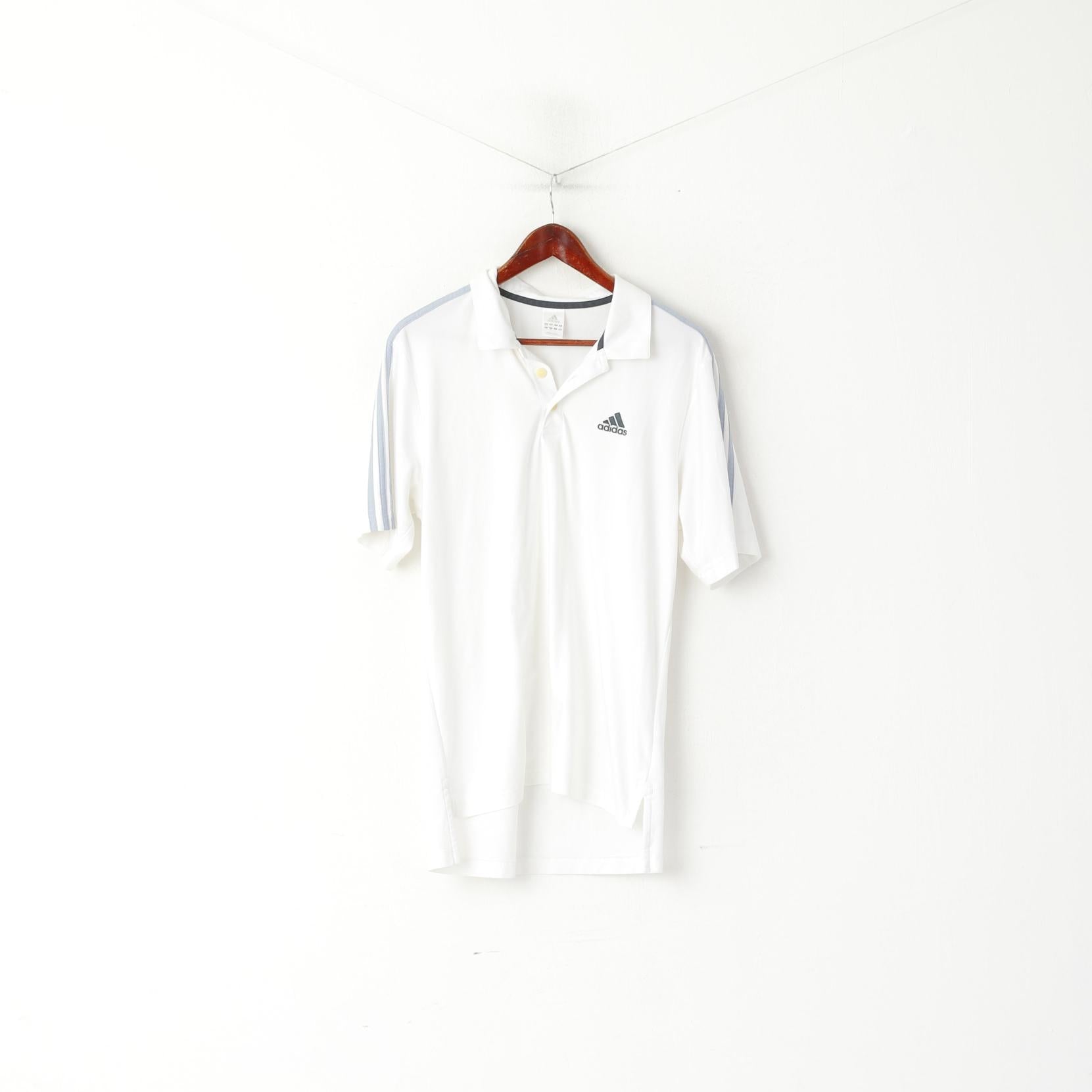 Adidas Hommes L Polo Blanc Formation Activewear Vintage Sport Jersey Top