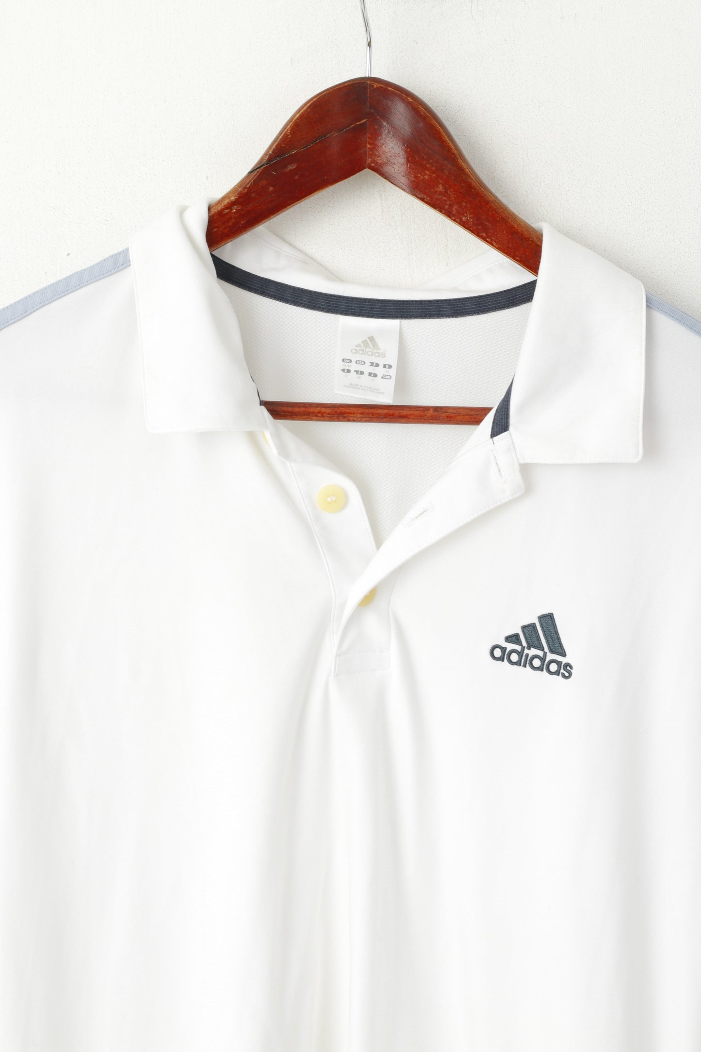 Adidas Hommes L Polo Blanc Formation Activewear Vintage Sport Jersey Top