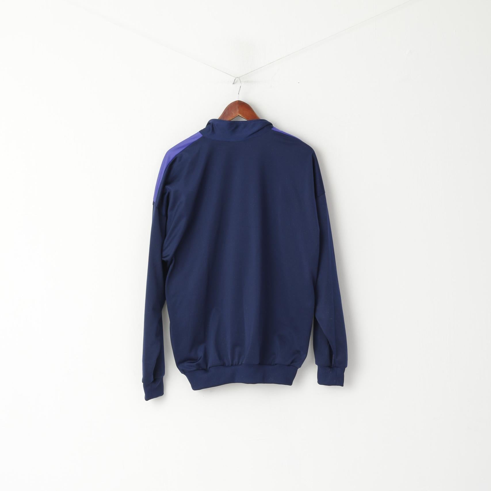 Felpa sportiva da uomo L, blu scuro, viola, vintage, sportiva, con cerniera intera, lucida, vecchia scuola