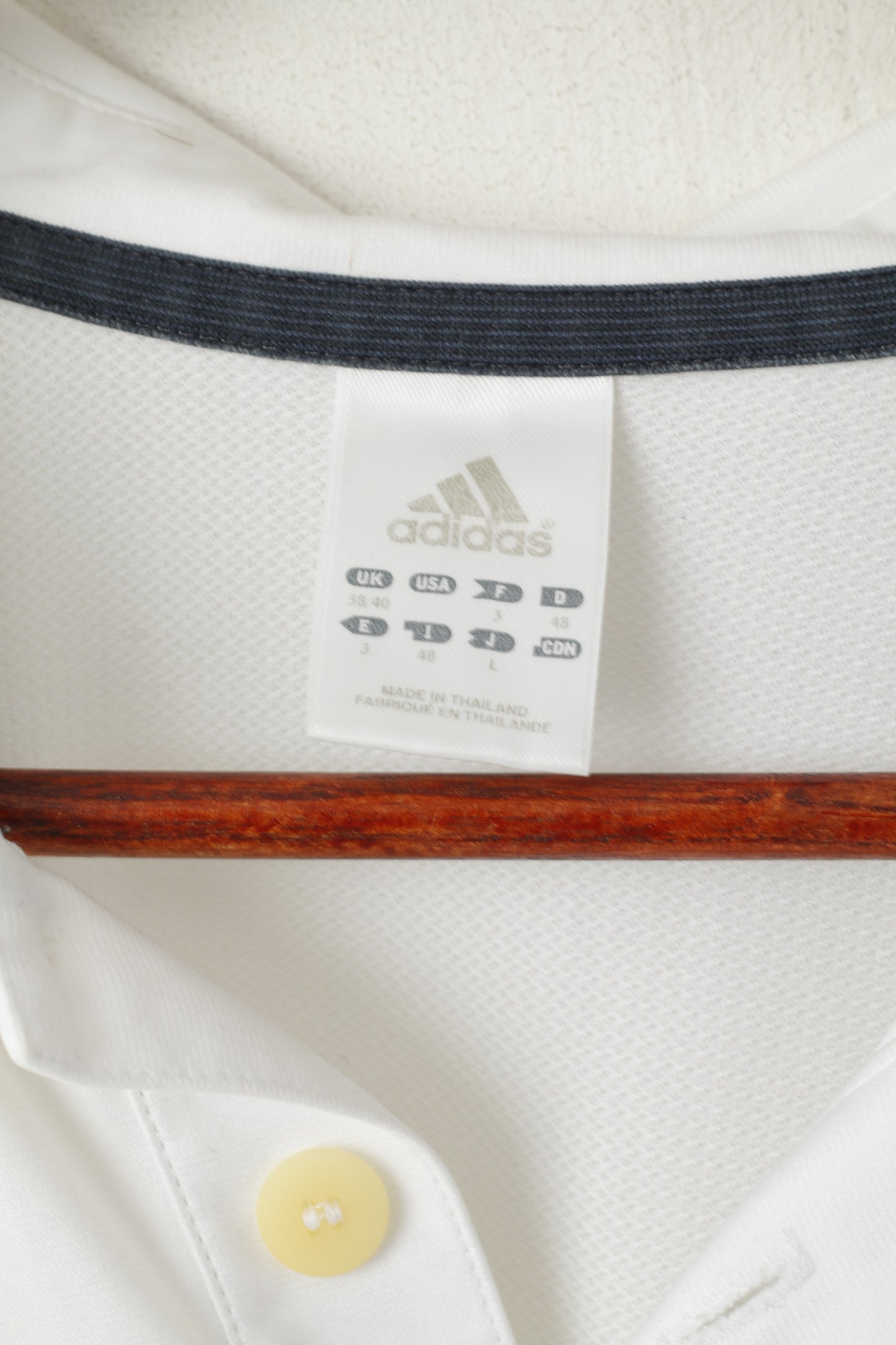 Adidas Men L Polo Shirt White Training Activewear Vintage Sport Jersey Top
