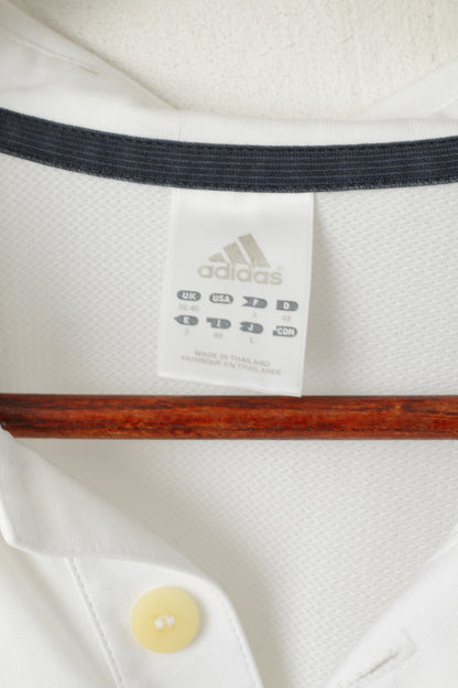 Adidas Men L Polo Shirt White Training Activewear Vintage Sport Jersey Top