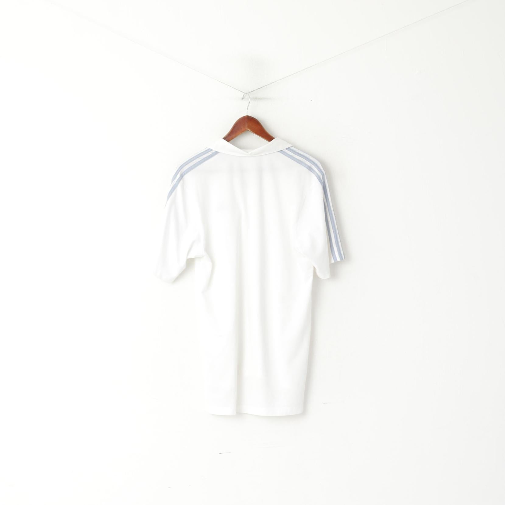 Adidas Hommes L Polo Blanc Formation Activewear Vintage Sport Jersey Top