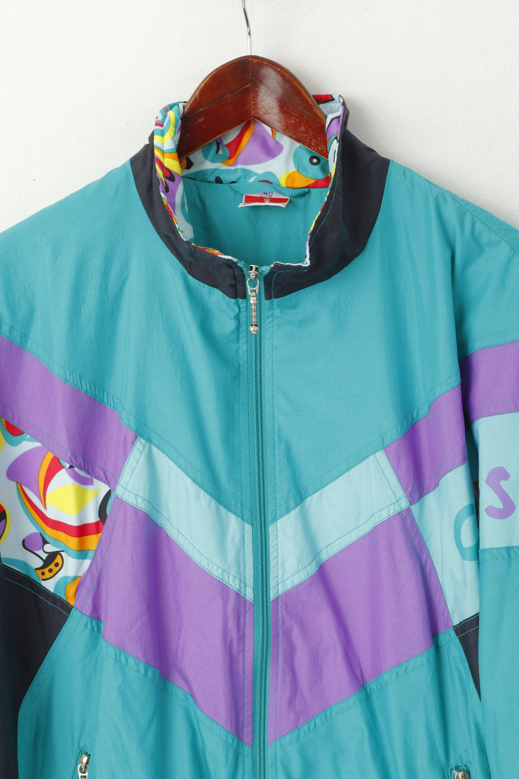 Triumph Women 40 L Jacket Green Abstract Vintage Sport Full Zipper Bomber Top