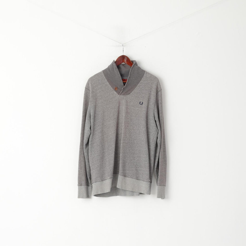 Fred Perry Men XL (L) Sweatshirt Grey Faded Cotton Stand Up Collar Classic Top