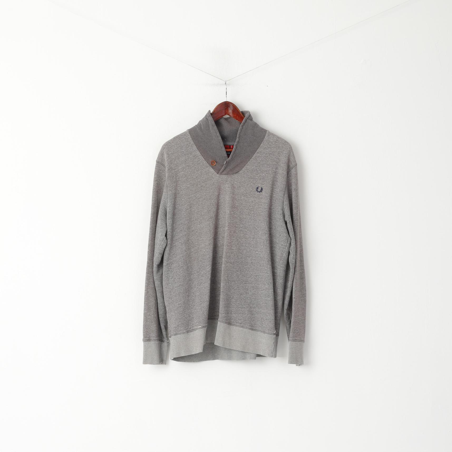 Fred Perry Men XL (L) Sweatshirt Grey Faded Cotton Stand Up Collar Classic Top