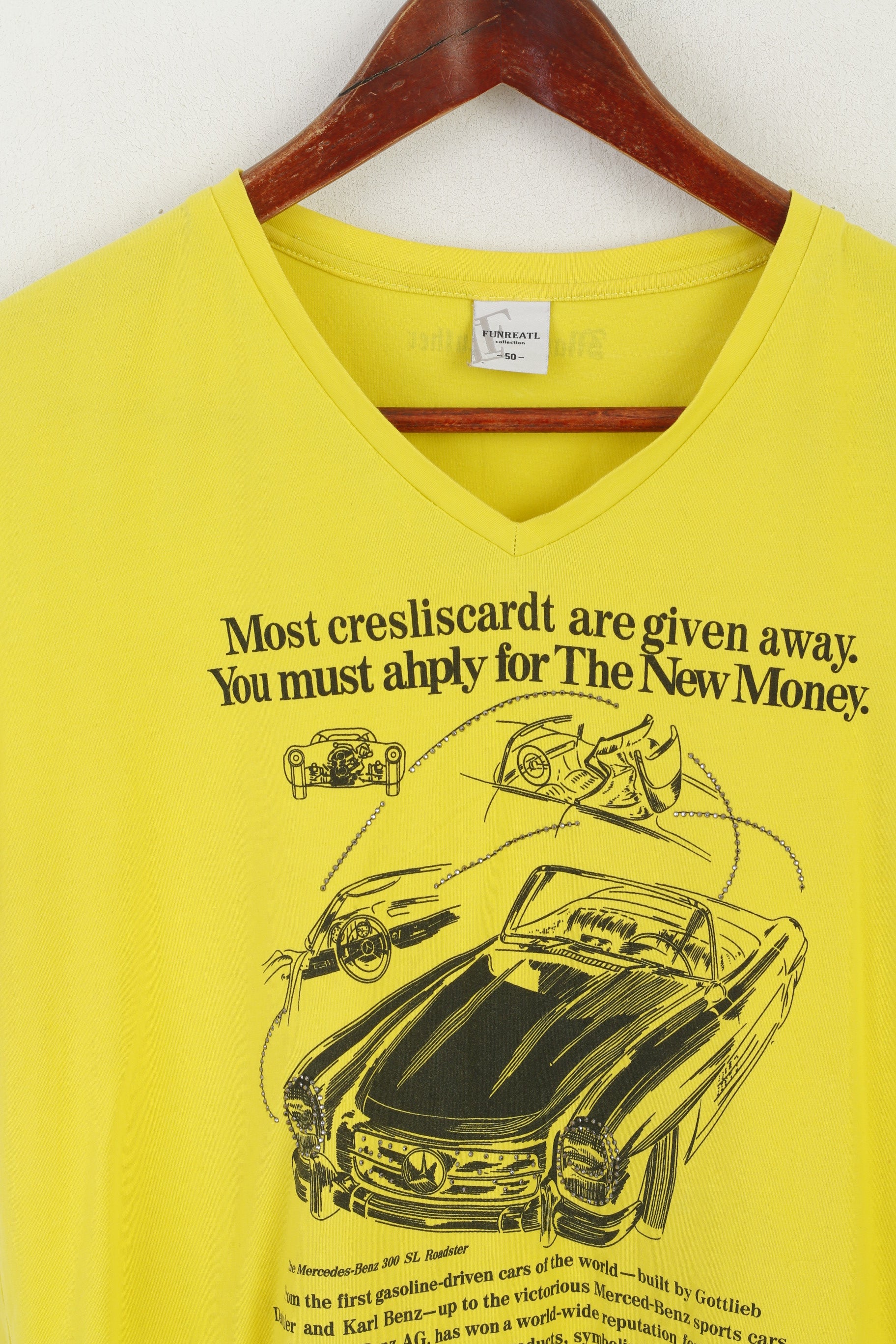 Funreatl Men 50 M Shirt Yellow Cotton Stretch Mercedes Benz 300 SL Top