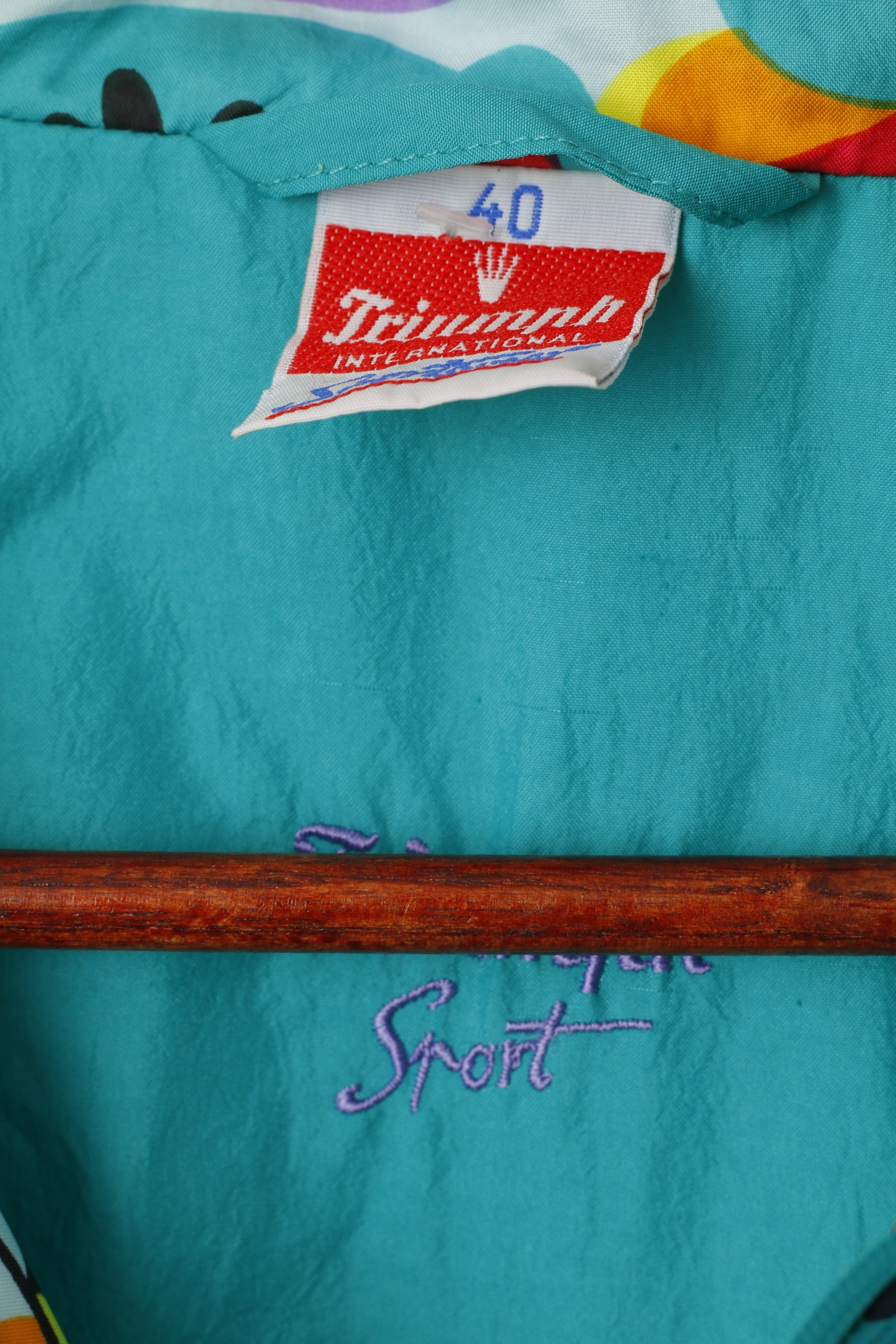 Triumph Women 40 L Jacket Green Abstract Vintage Sport Full Zipper Bomber Top