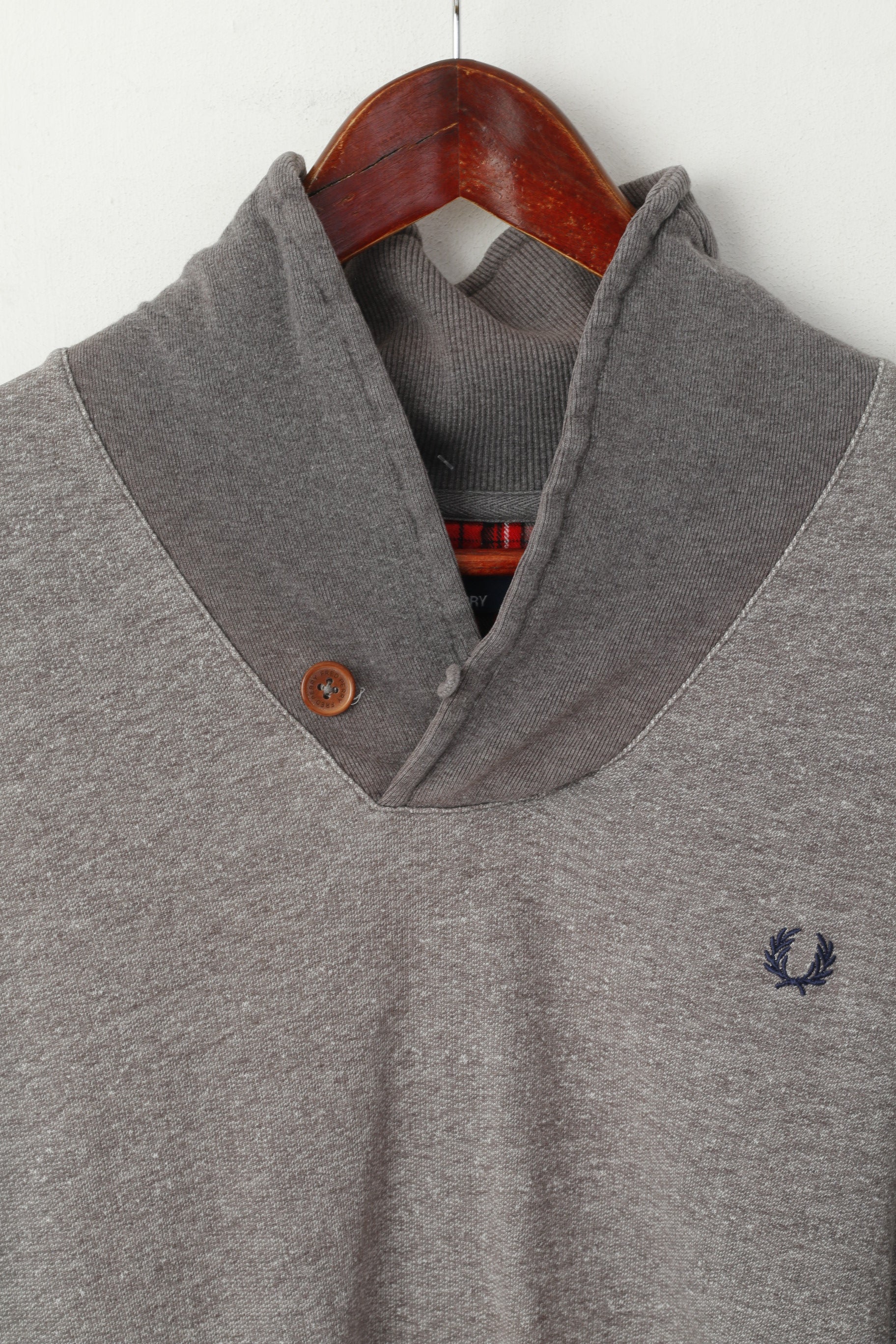 Fred Perry Men XL (L) Sweatshirt Grey Faded Cotton Stand Up Collar Classic Top