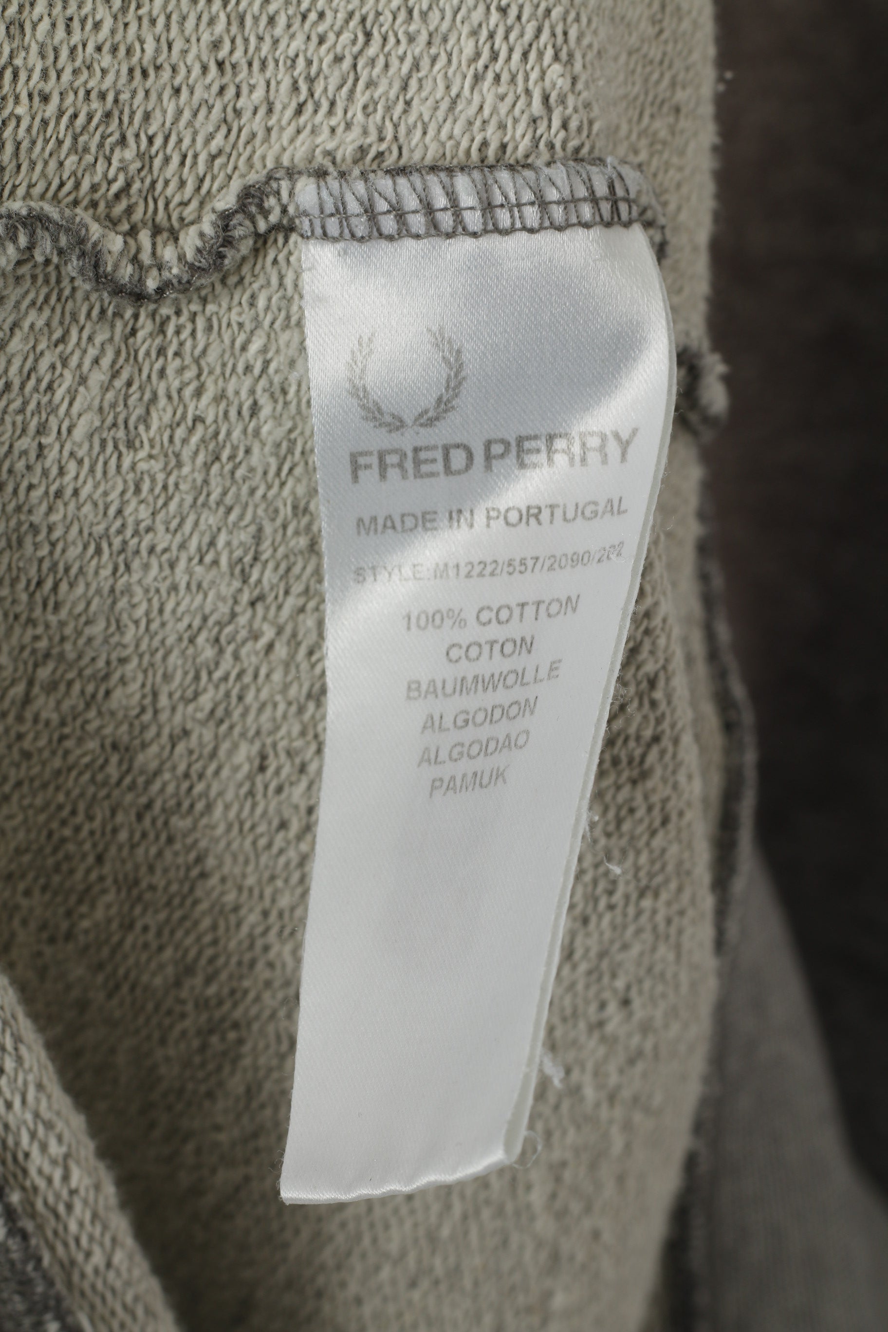 Fred Perry Men XL (L) Sweatshirt Grey Faded Cotton Stand Up Collar Classic Top