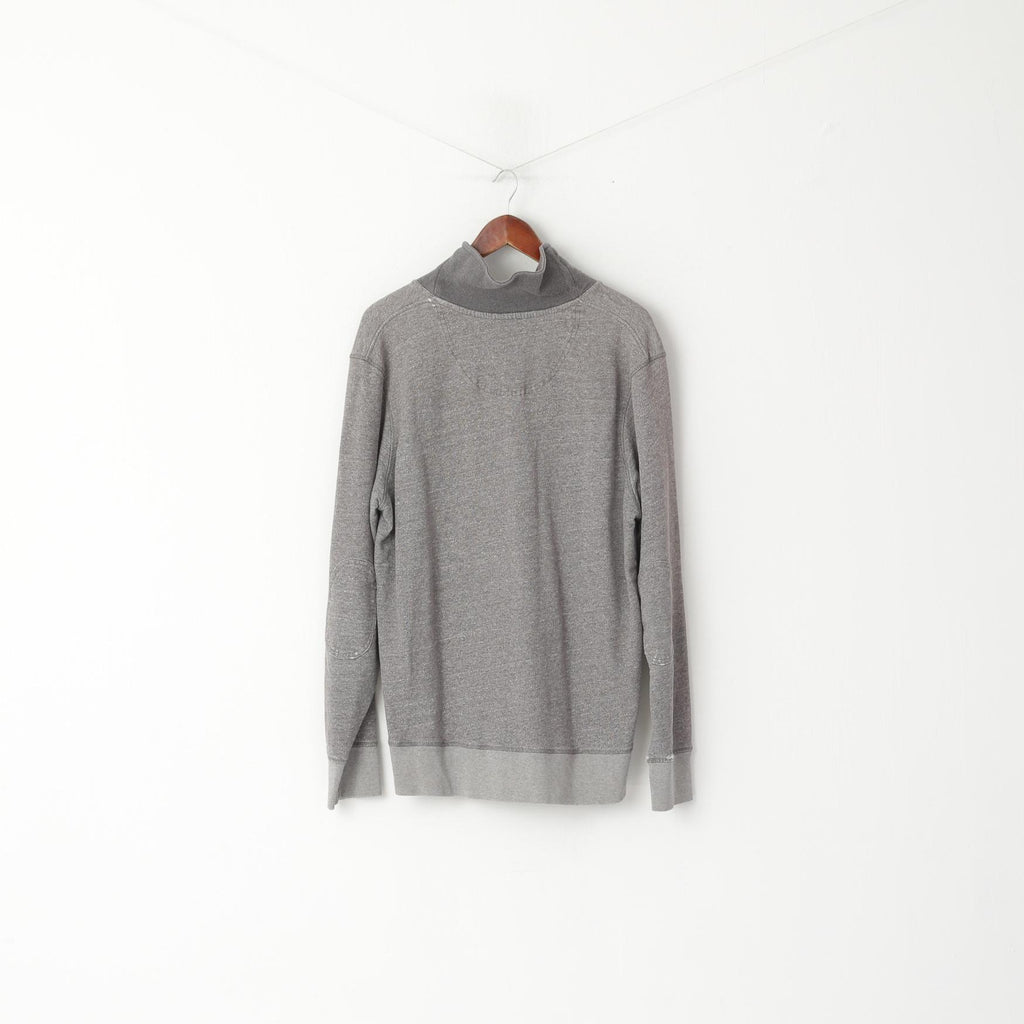 Fred Perry Men XL (L) Sweatshirt Grey Faded Cotton Stand Up Collar Classic Top