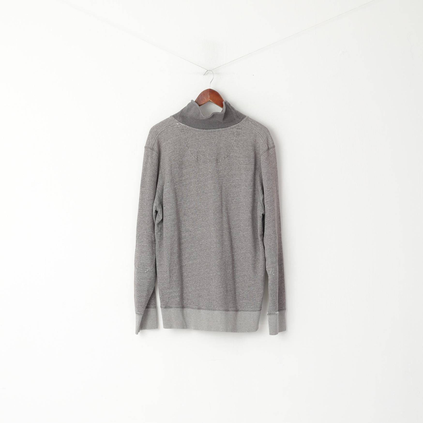 Fred Perry Men XL (L) Sweatshirt Grey Faded Cotton Stand Up Collar Classic Top
