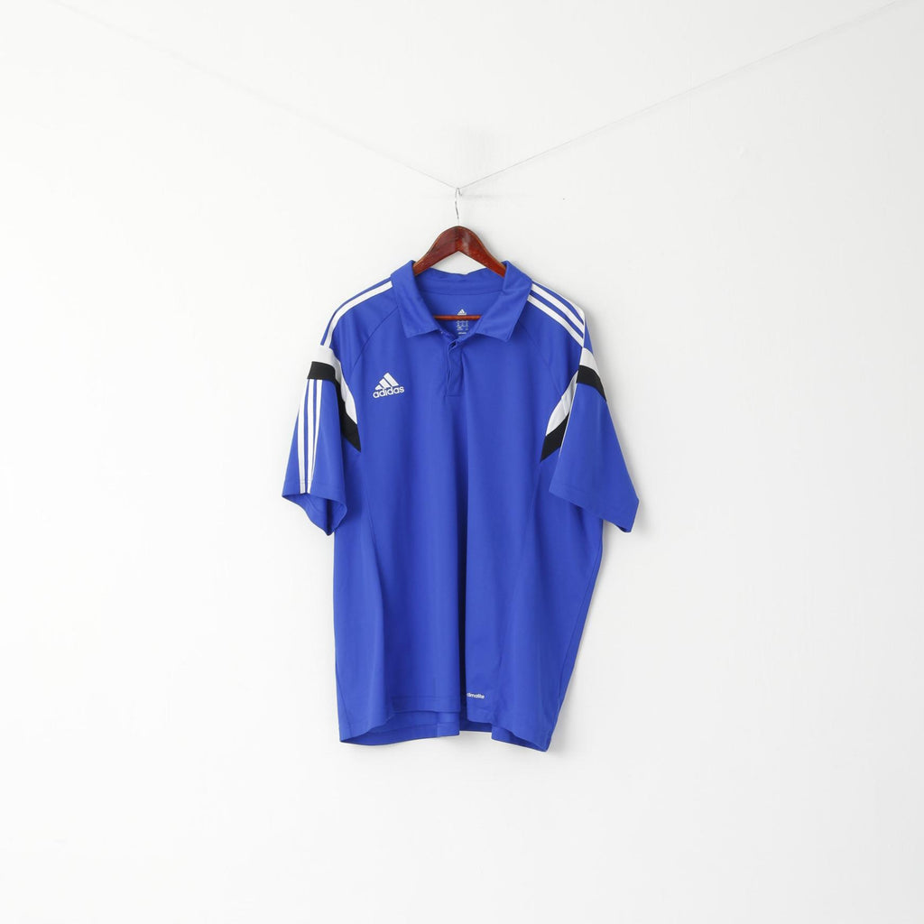 Adidas Men 3XL Polo Shirt Blue Climalite Football Activewear Short Sleeve Top