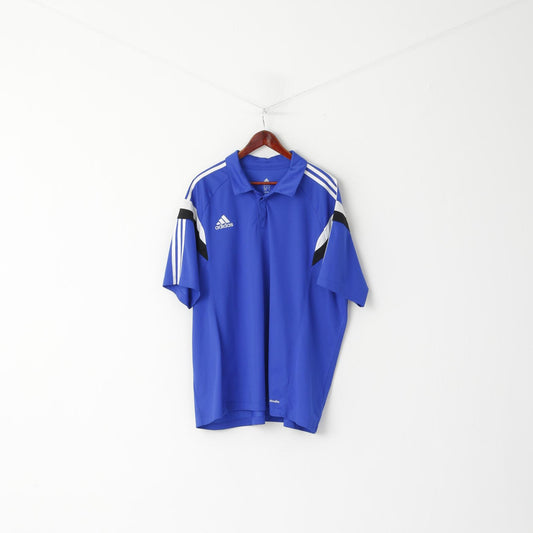 Polo Adidas da uomo 3XL blu Climalite Football Activewear manica corta