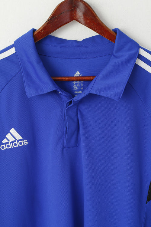 Adidas Men 3XL Polo Shirt Blue Climalite Football Activewear Short Sleeve Top