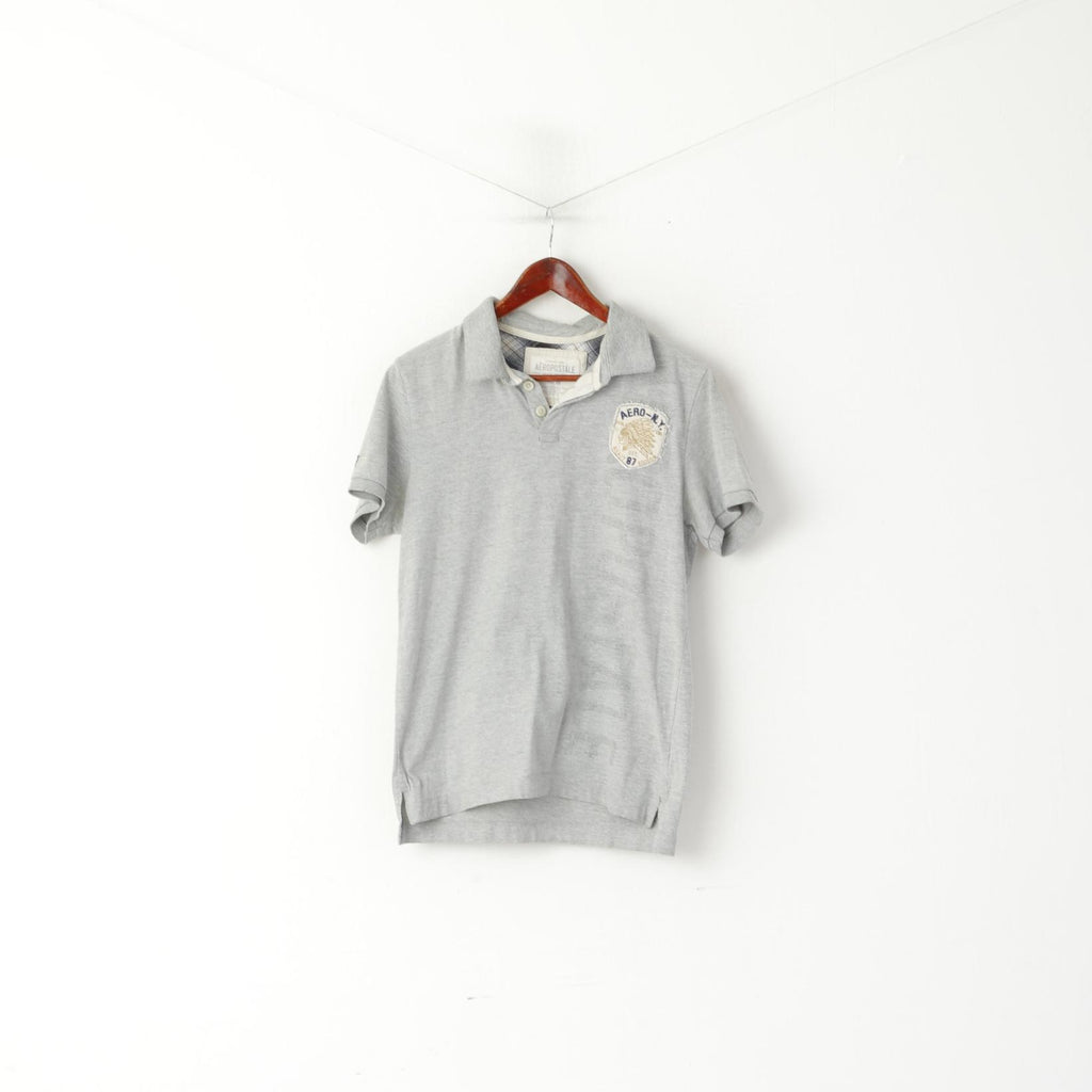 Aeropostale Men M Polo Shirt Grey Cotton 87 Division Vintage Detailed Buttons Top