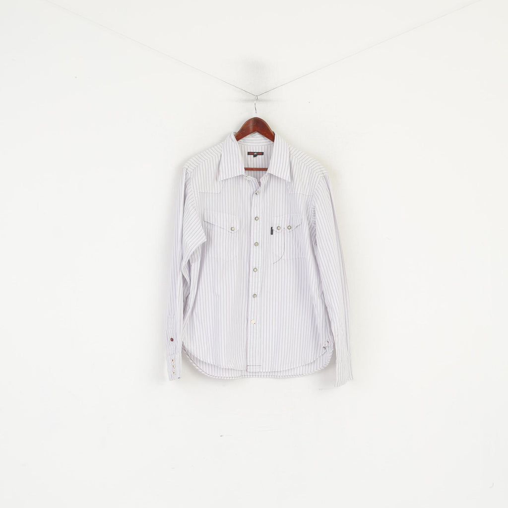 Red Ear Paul Smith Men XL Casual Shirt White Striped Cotton Long Sleeve Top