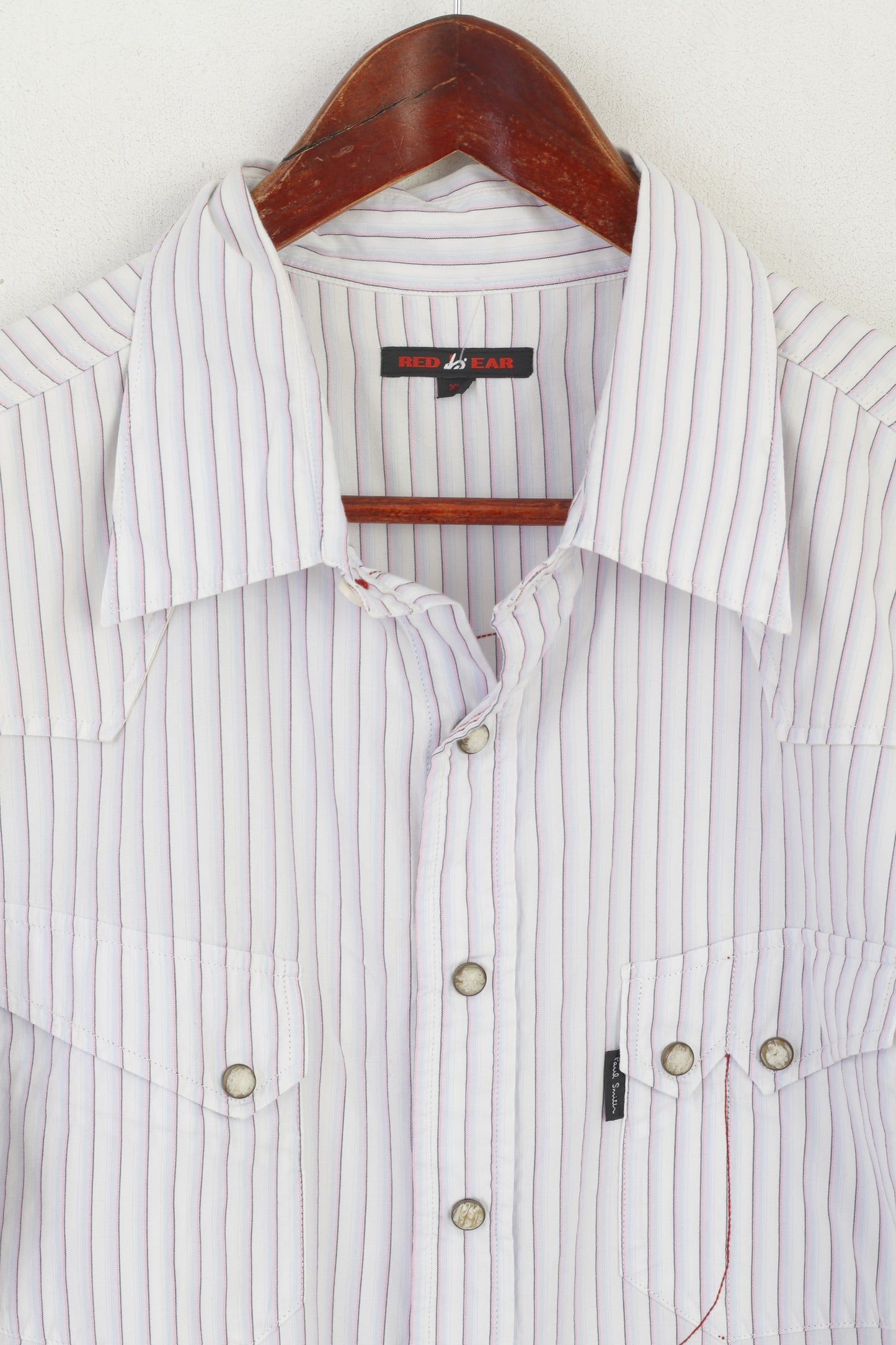 Red Ear Paul Smith Men XL Casual Shirt White Striped Cotton Long Sleeve Top