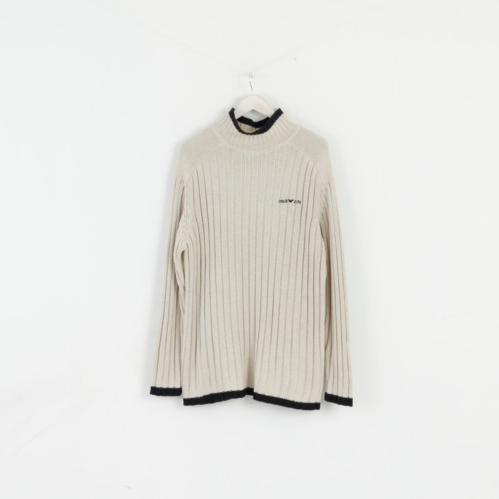 Giorgio Armani Hommes XL Golf Jumper Beige Acrylique Classique Stretch Pull