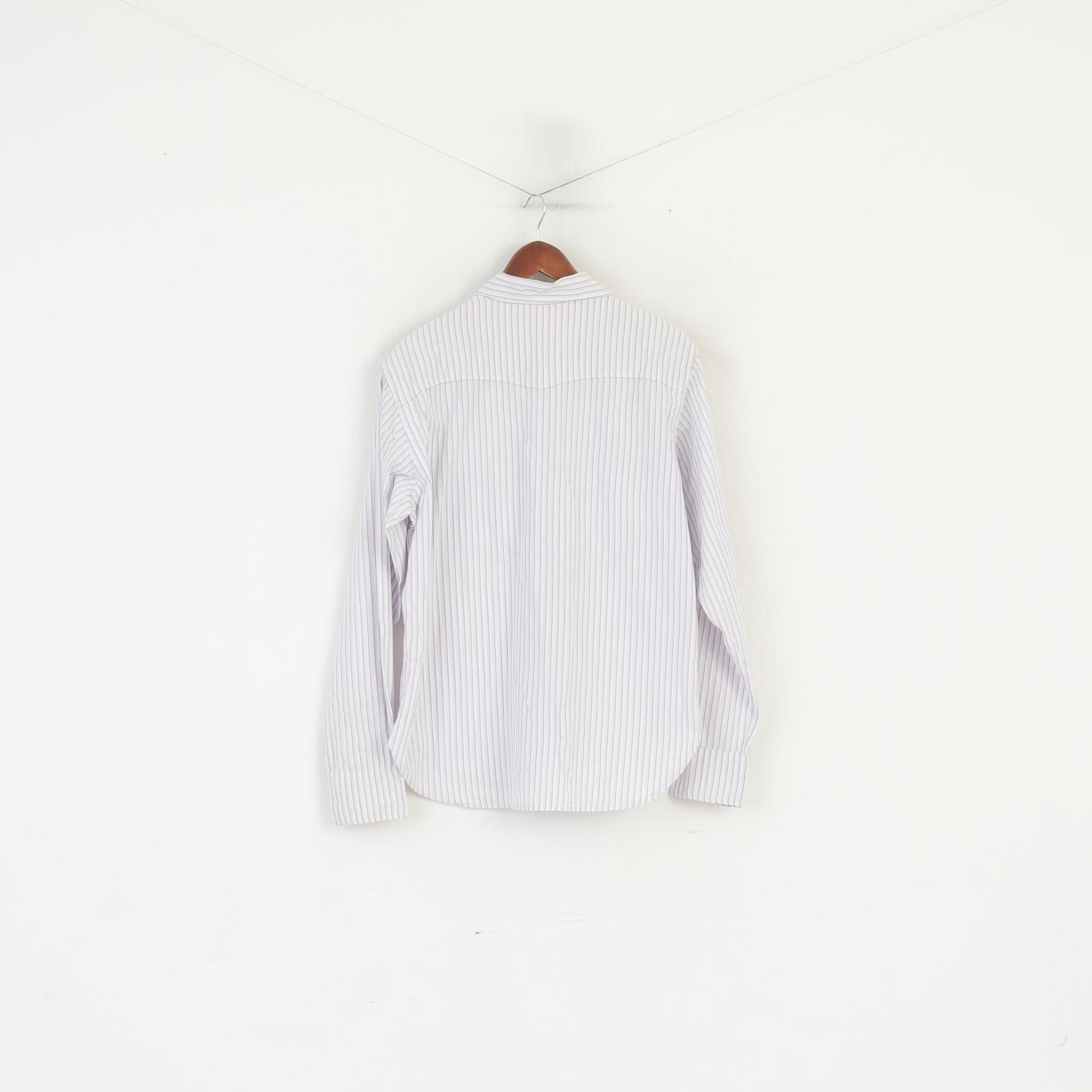 Red Ear Paul Smith Men XL Casual Shirt White Striped Cotton Long Sleeve Top