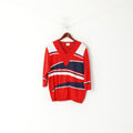 Rade Strick Femme 46 L Pull Rouge Vintage Rayé Col V Coton Manches 3/4 Haut