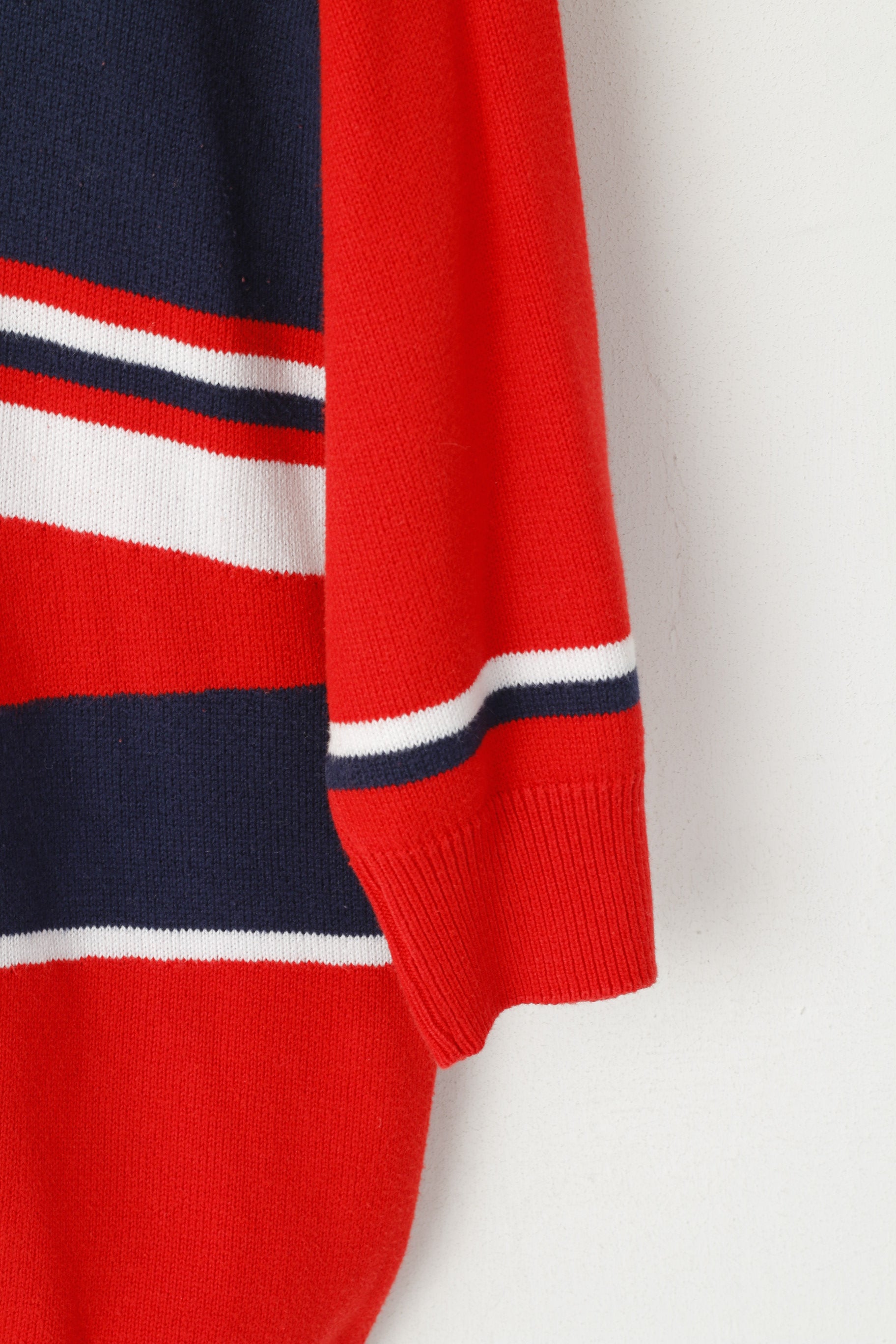 Rade Strick Femme 46 L Pull Rouge Vintage Rayé Col V Coton Manches 3/4 Haut