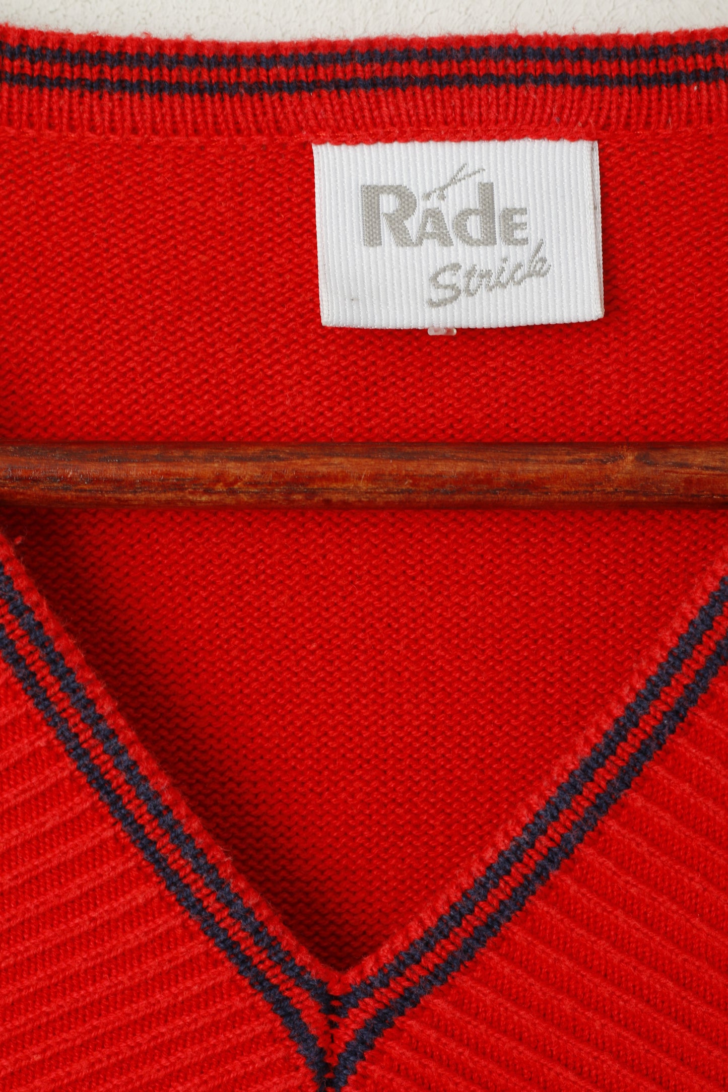 Rade Strick Women 46 L Jumper Red Vintage Striped V Neck Cotton 3/4 Sleeve Top