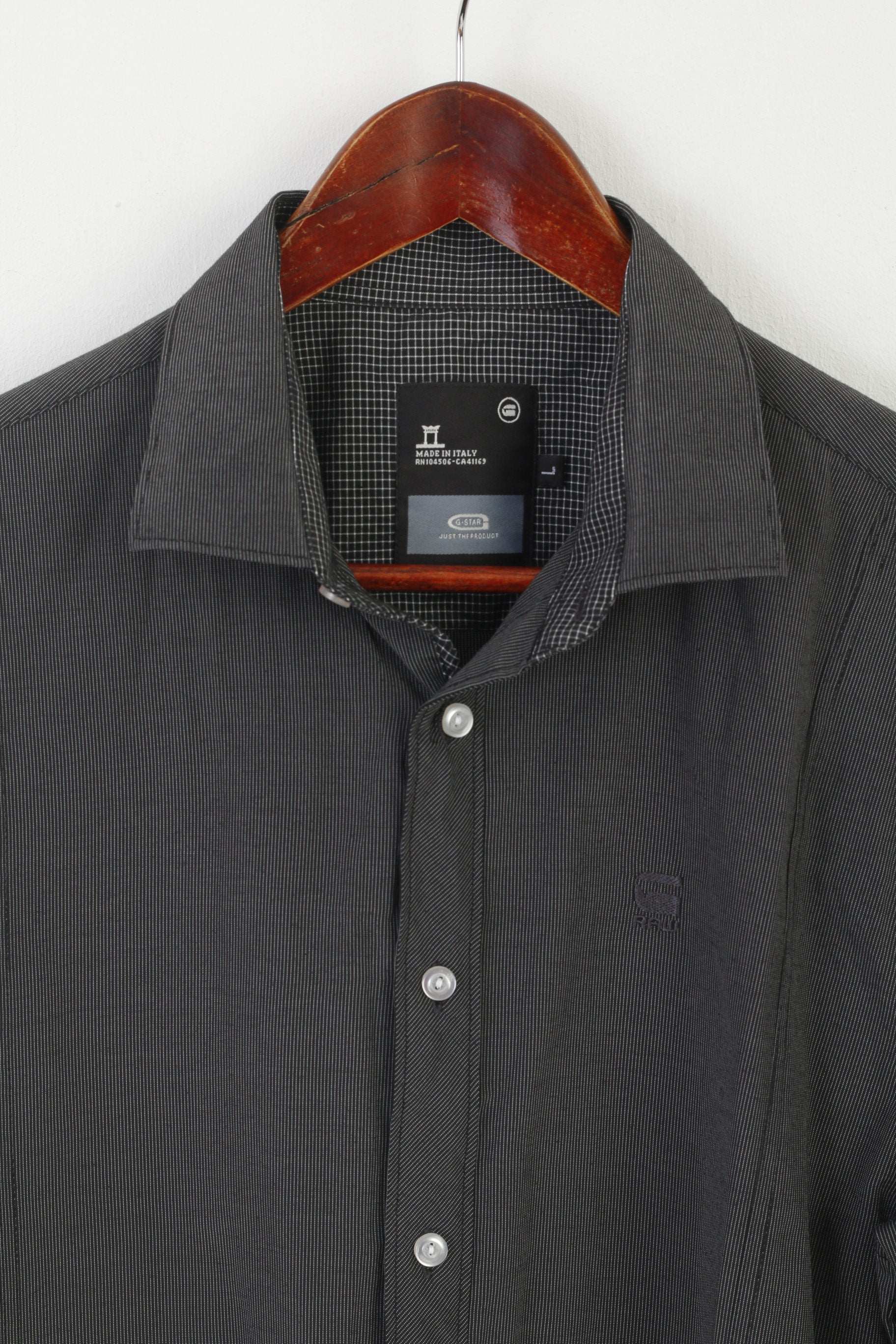 G-Star Men L Casual Shirt Gray Cotton Striped Long Sleeve Italy Slim Fit Top