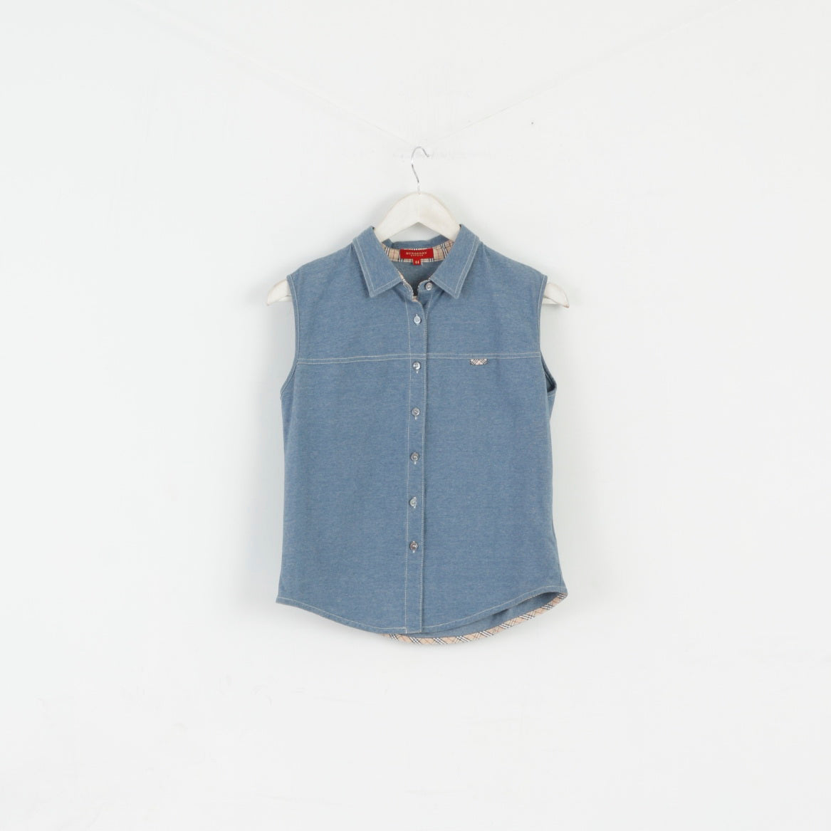 Burberry London Chemise sans manches en coton bleu pour femme 44 S