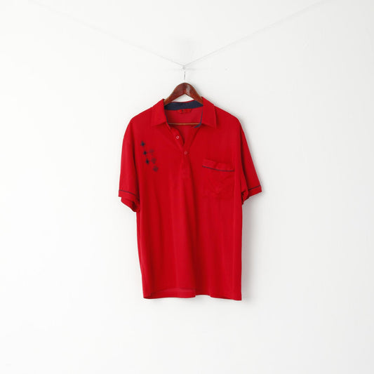 Polo Gabicci da uomo 2XL Top a maniche corte classico retrò con tasca in cotone rosso