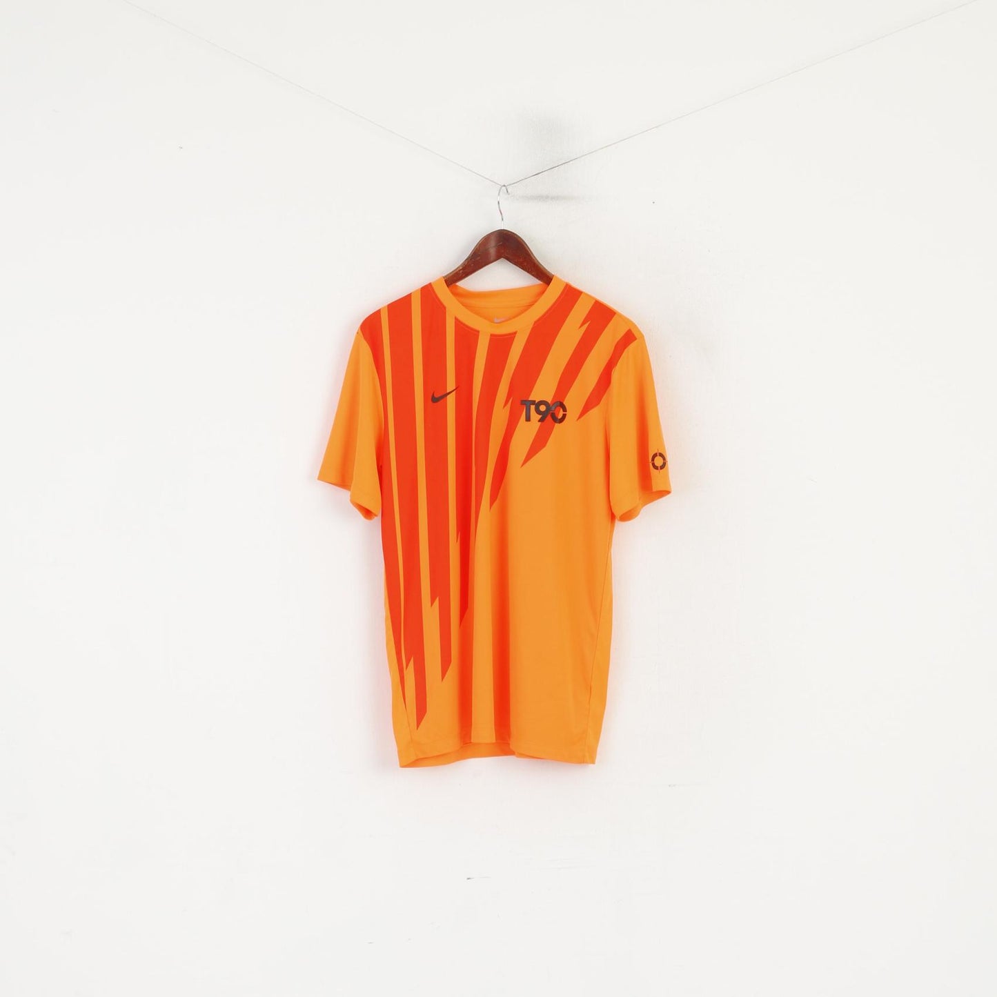 Nike Men L Shirt Neon Orange Football T90 Sportswear Jersey Top