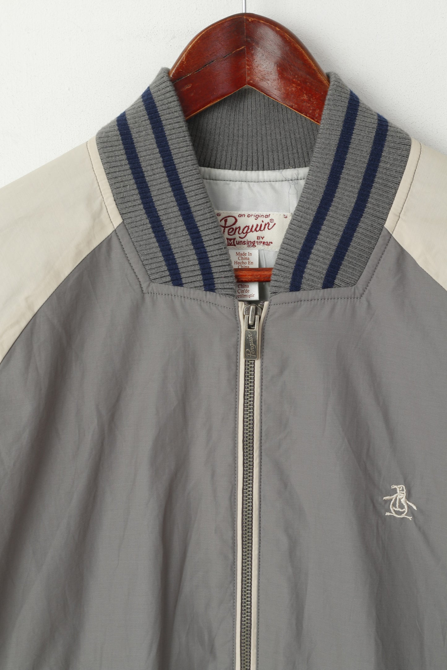 Original Penguin Men S (XS) Jacket Grey Baseball Sportswear Full Zipper Light Top