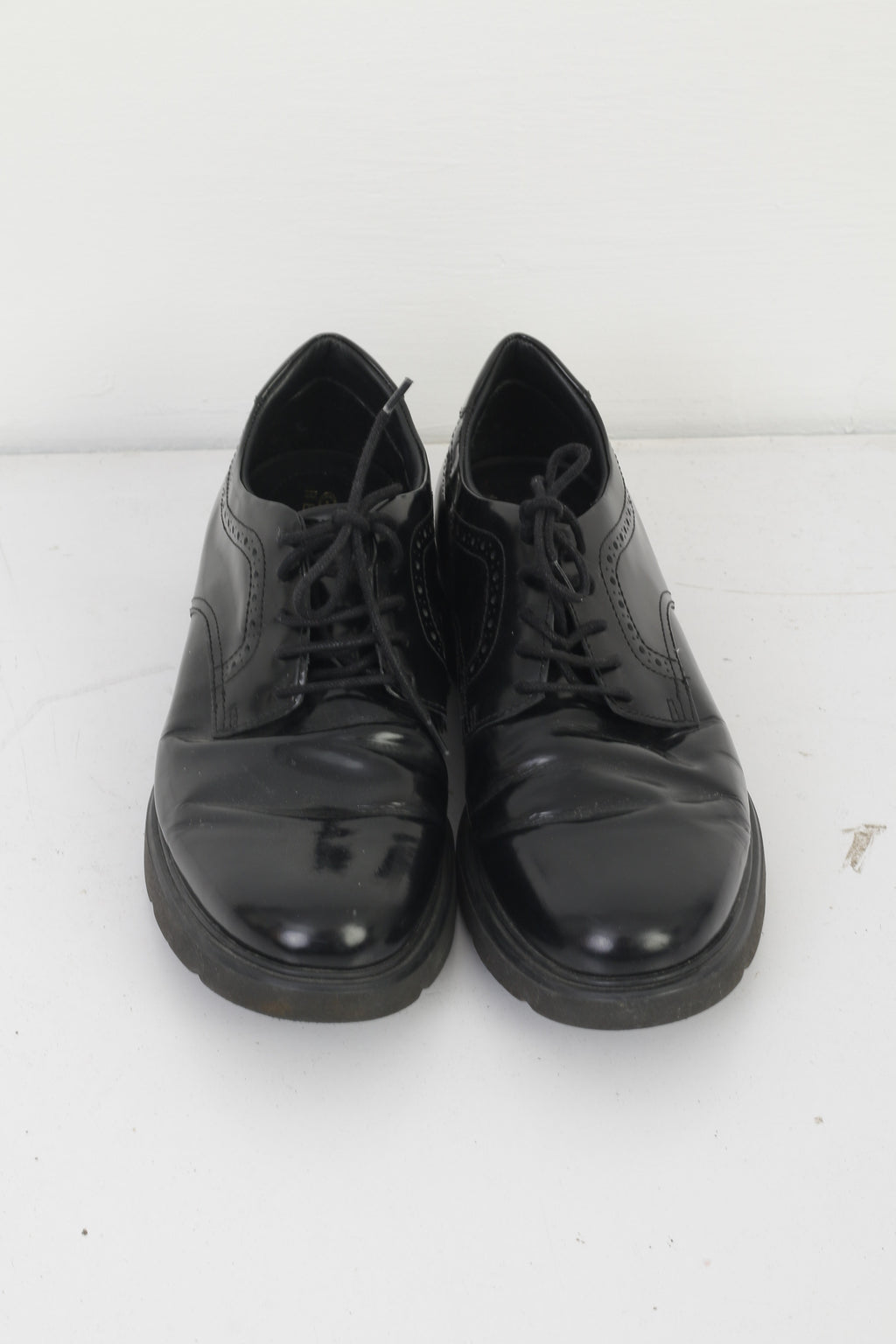 Geox Respira Men 45 Shoes Black Shiny Leather Italian Patent Comfort Lace Up