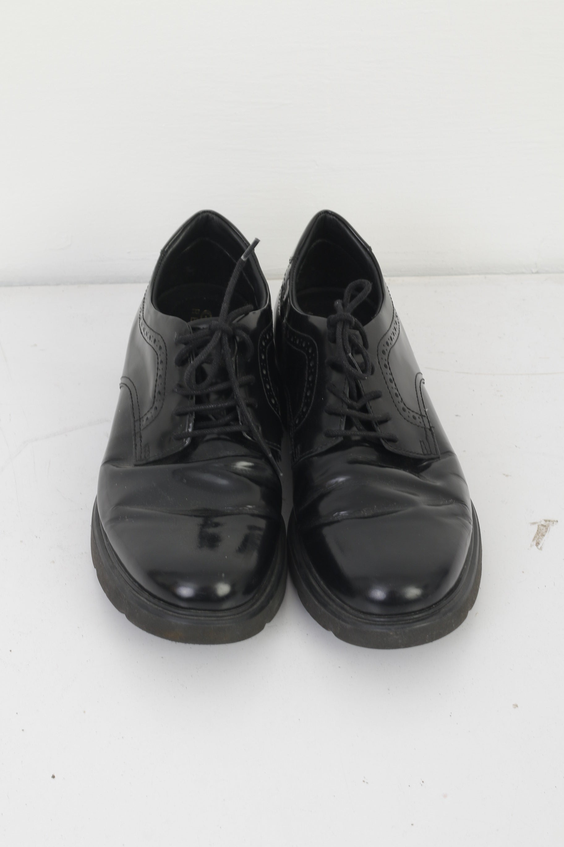 Geox Respira Men 45 Shoes Black Shiny Leather Italian Patent Comfort Lace Up