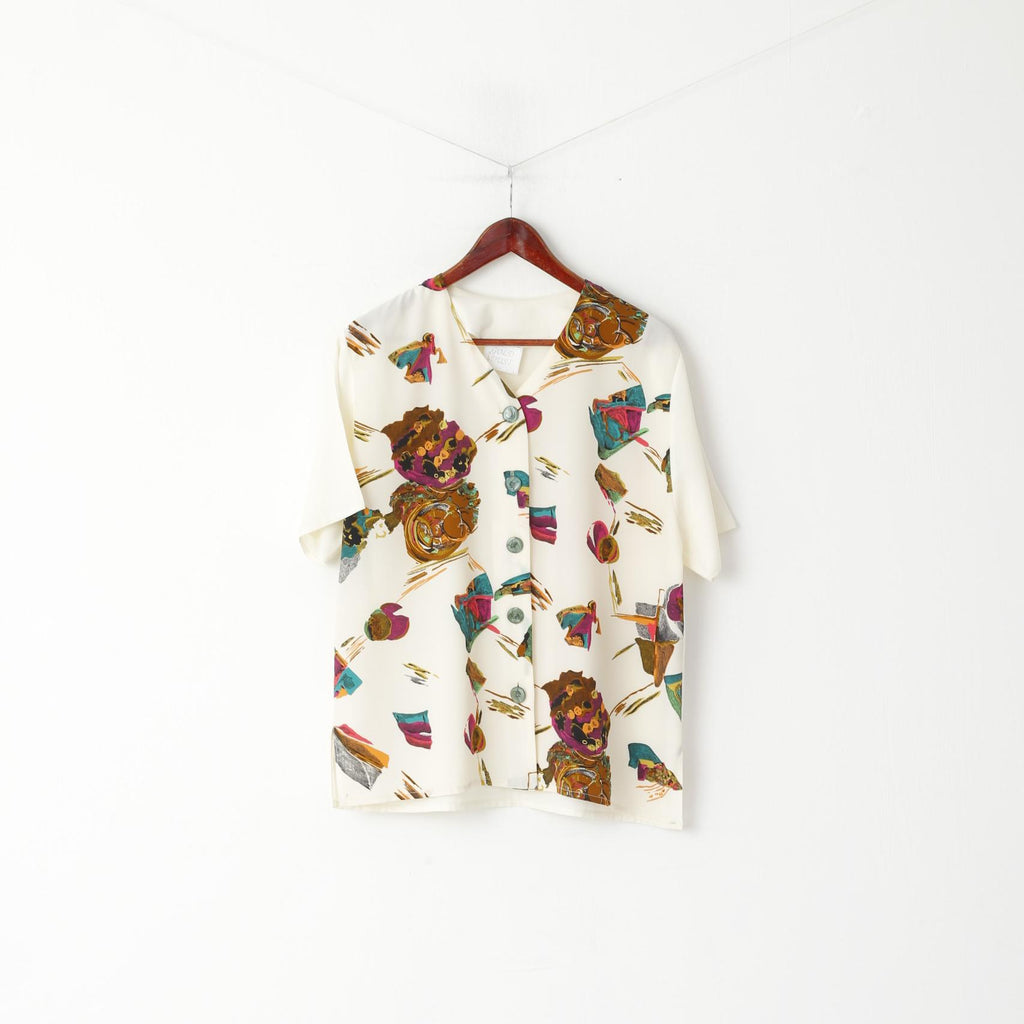 Camicia Gold Dust da donna 14 L Top elegante a maniche corte con bottoni astratti beige