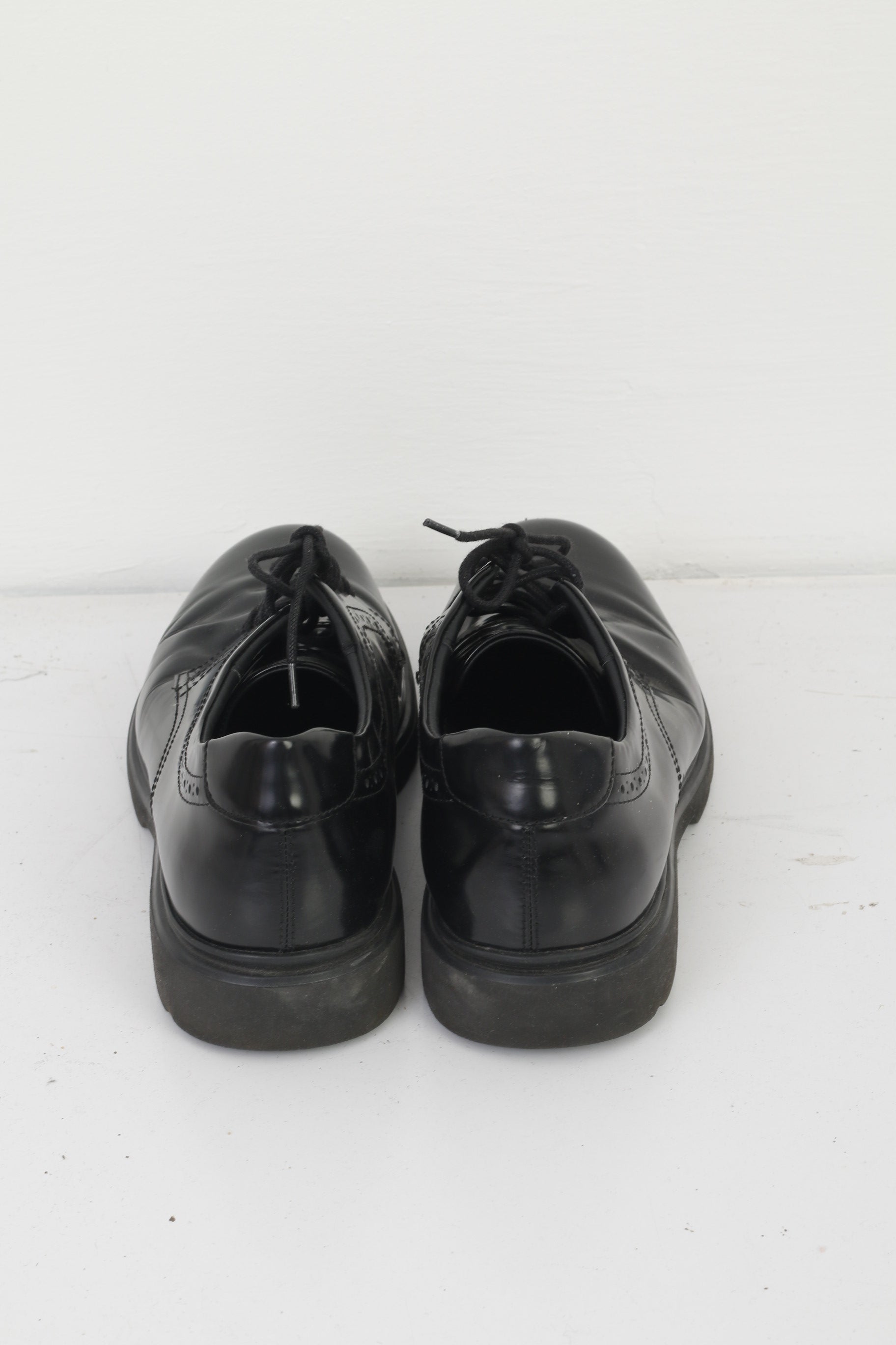 Geox Respira Men 45 Shoes Black Shiny Leather Italian Patent Comfort Lace Up