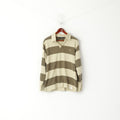FILA Men L (M) Polo Shirt Green Striped Retroi Cotton Detailed Buttons Long Sleeve Top