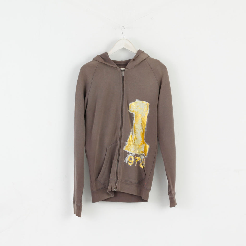 Diesel Men M Sweatshirt Grey Cotton Hoodie Full Zipper Graphic Top