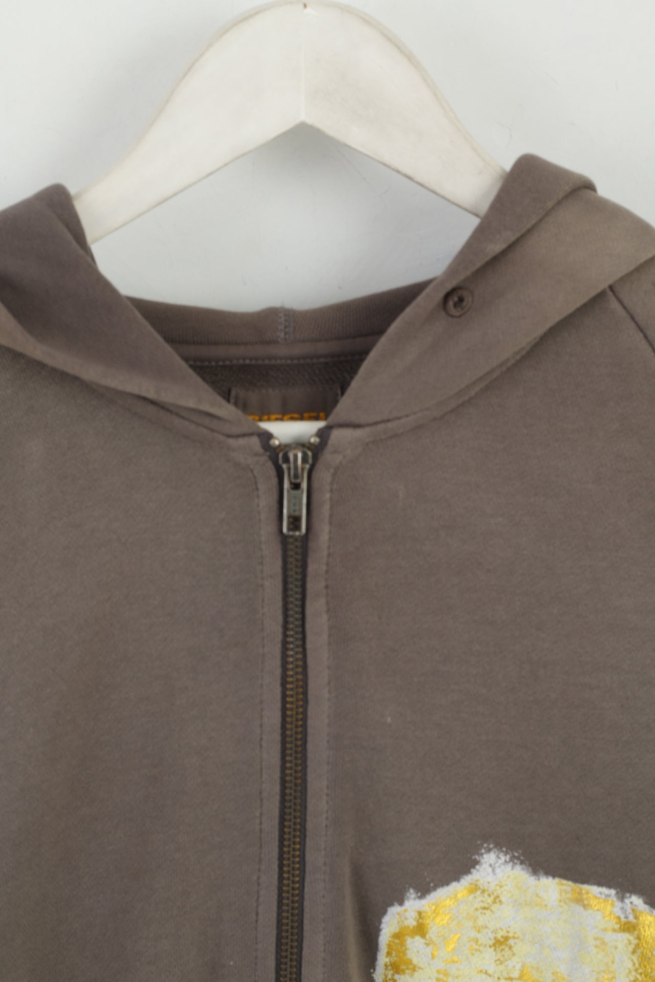 Diesel Men M Sweatshirt Grey Cotton Hoodie Full Zipper Graphic Top
