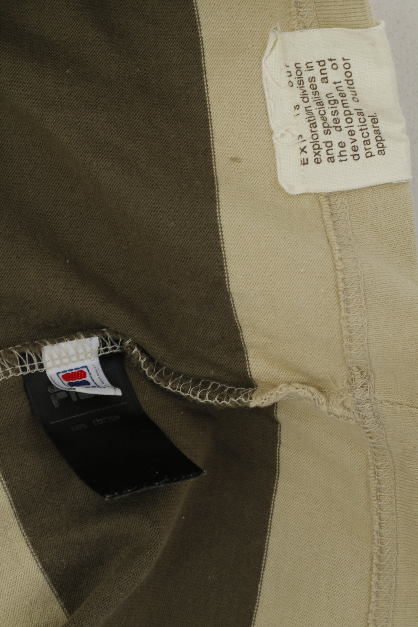 FILA Men L (M) Polo Shirt Green Striped Retroi Cotton Detailed Buttons Long Sleeve Top