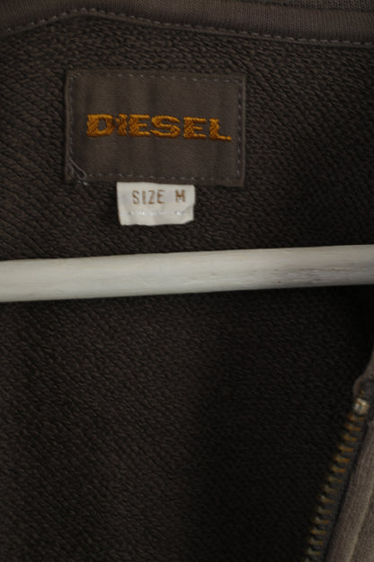 Diesel Men M Sweatshirt Grey Cotton Hoodie Full Zipper Graphic Top